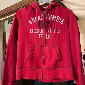 Abercrombie and Fitch Red Zip Up Hooded Sweatshirt